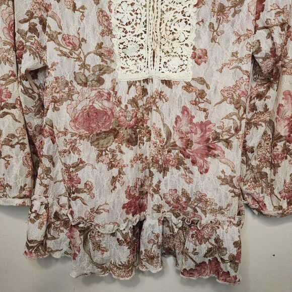 Ralph Lauren Denim Supply Crochet Lace Floral Y2K Peasant Top Womens Medium - Picture 3 of 12